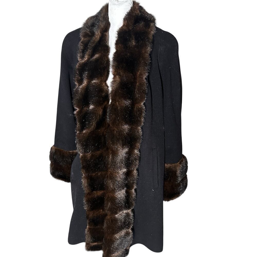 Albert Nipon faux fur coat pea coat brown waterfall size small winter